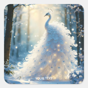 Fantasy Cute Snö White Peacock Fyrkantigt Klistermärke
