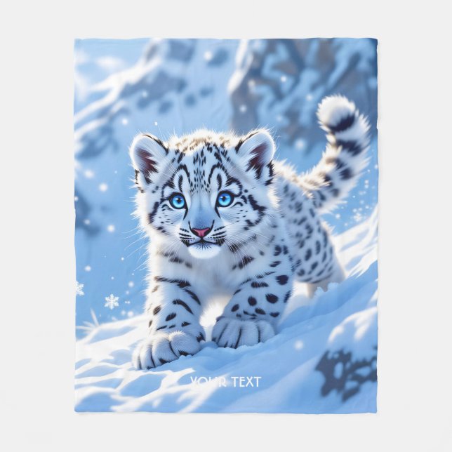 Fantasy Cute Snow Baby Leopard Fleecefilt (Framsidan)