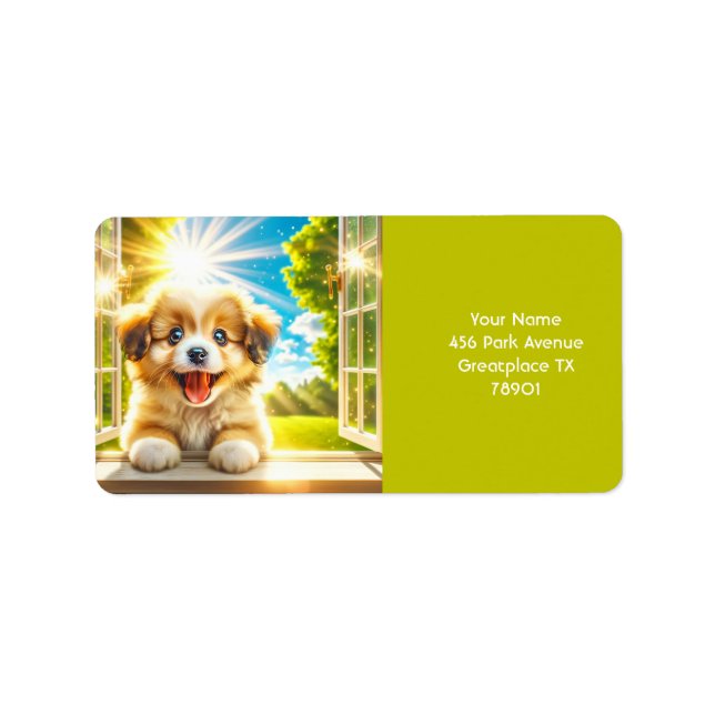Fantasy Cute Sol Baby Hund Adressetikett (Framsidan)