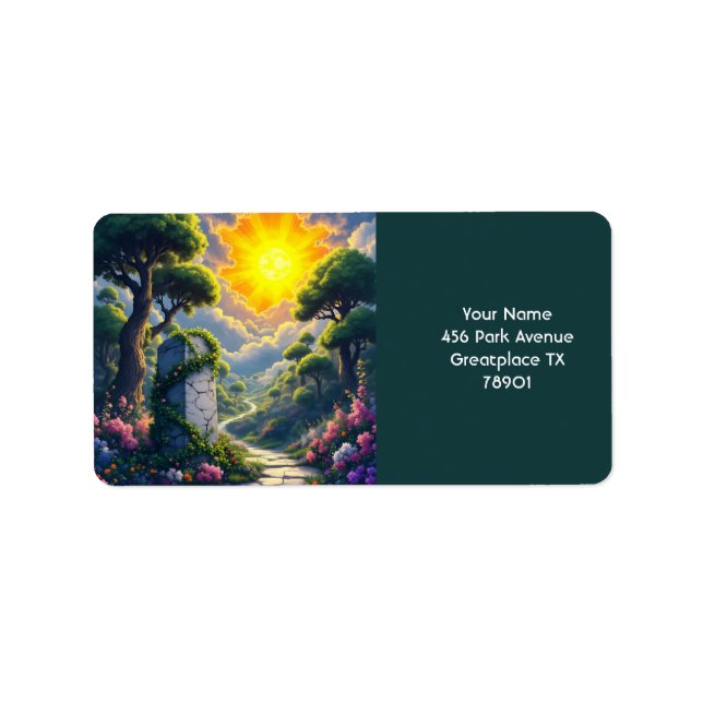 Fantasy Cute Sol Clouds Forest Adressetikett (Framsidan)