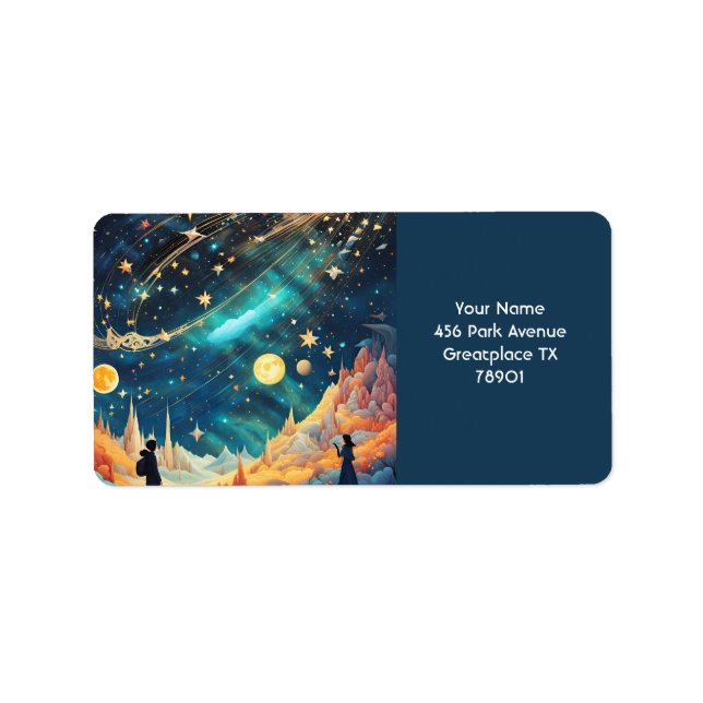 Fantasy Cute Space-bergen Måne Adressetikett (Framsidan)
