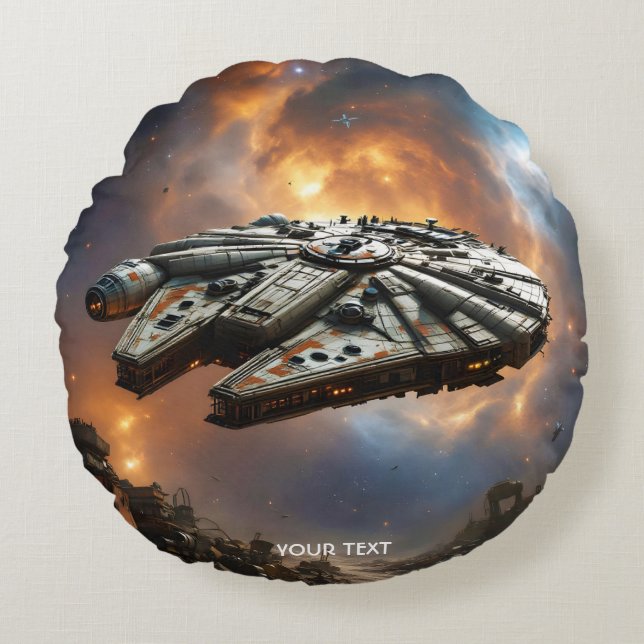 Fantasy Cute Spaceship Space Planet Rund Kudde (Framsidan)