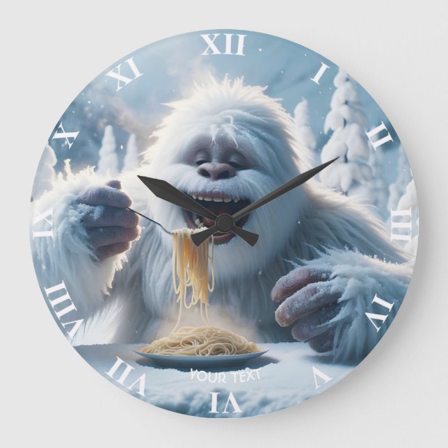 Fantasy Cute Spaghetti Yeti Snö Stor Klocka (Framsida)