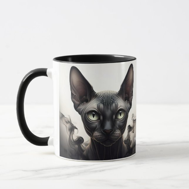 Fantasy Cute Sphynx Black Cat Mugg (Vänster)