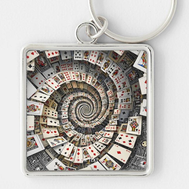 Fantasy Cute Spiral Cards Staircase Fyrkantig Silverfärgad Nyckelring (Framsidan)