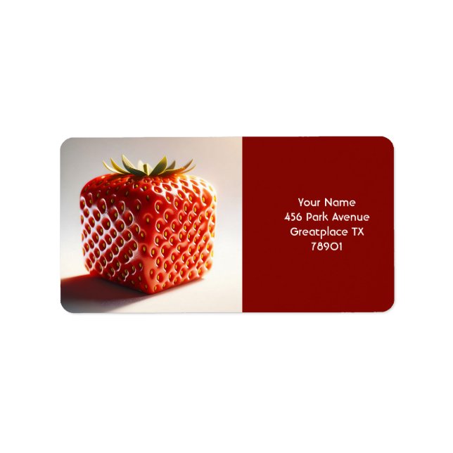 Fantasy Cute Square Red Strawberry Adressetikett (Framsidan)