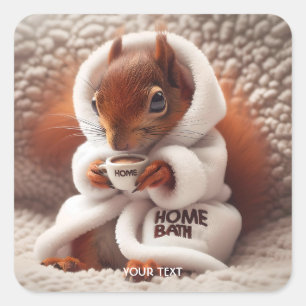Fantasy Cute Squirrel Coffee Kopp Fyrkantigt Klistermärke