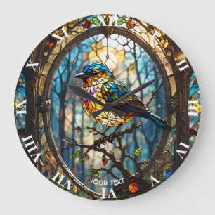 Fantasy Cute Stached Glass Bird Stor Klocka