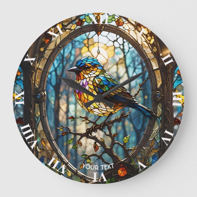 Fantasy Cute Stached Glass Bird Stor Klocka (Framsida)