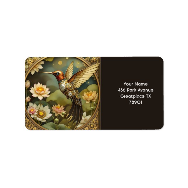 Fantasy Cute Steampunk Bird Clock Adressetikett (Framsidan)