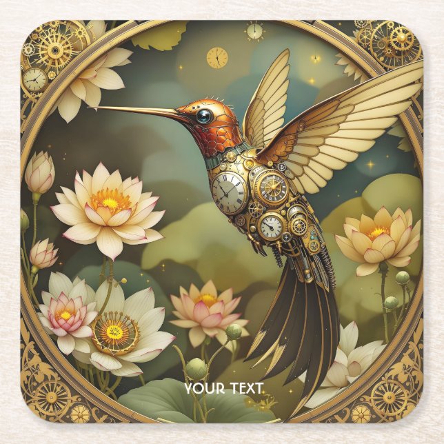Fantasy Cute Steampunk Bird Clock Underlägg Papper Kvadrat (Framsidan)