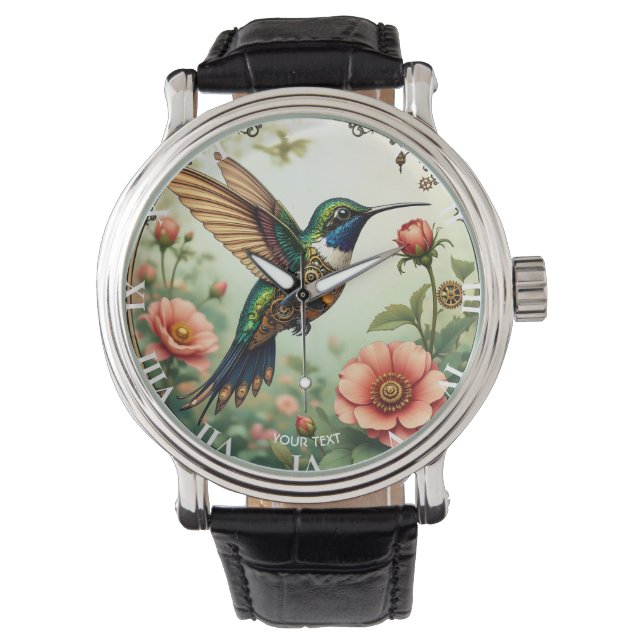 Fantasy Cute Steampunk Bird Flowers Armbandsur (Framsida)