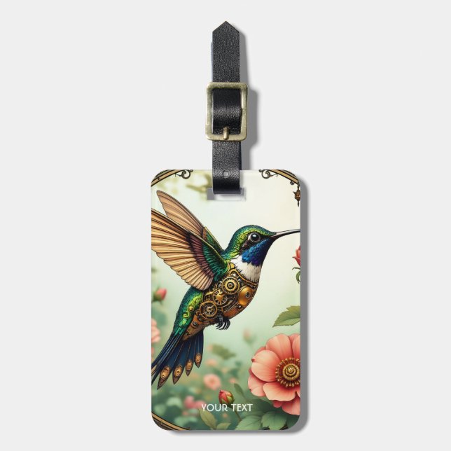 Fantasy Cute Steampunk Bird Flowers Bagagebricka (Vertikal Framsida)