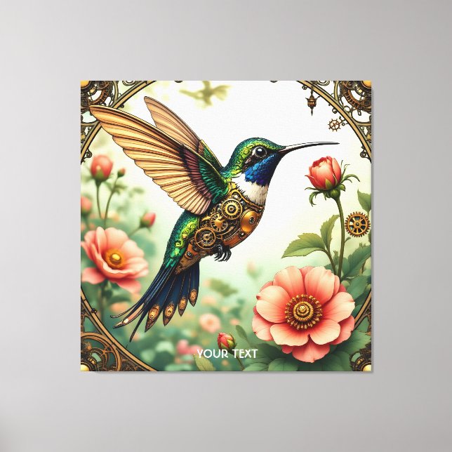 Fantasy Cute Steampunk Bird Flowers Canvastryck (Framsida)