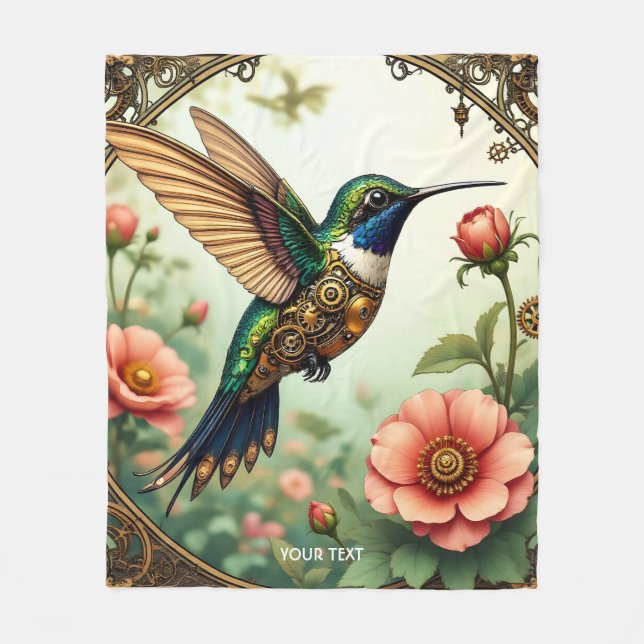 Fantasy Cute Steampunk Bird Flowers Fleecefilt (Framsidan)