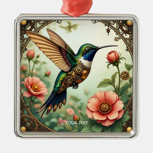 Fantasy Cute Steampunk Bird Flowers Julgransprydnad Metall (Framsidan)