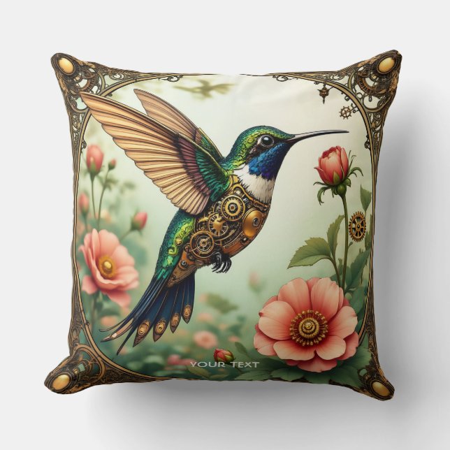 Fantasy Cute Steampunk Bird Flowers Kudde (Framsida)