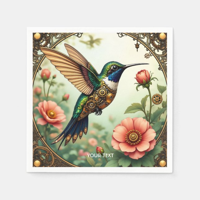 Fantasy Cute Steampunk Bird Flowers Pappersservett (Framsidan)