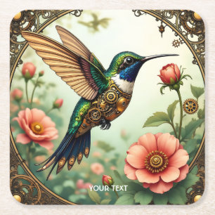 Fantasy Cute Steampunk Bird Flowers Underlägg Papper Kvadrat