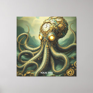 Fantasy Cute Steampunk Clock Kraken Canvastryck