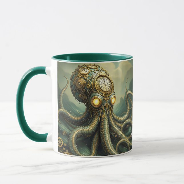 Fantasy Cute Steampunk Clock Kraken Mugg (Vänster)