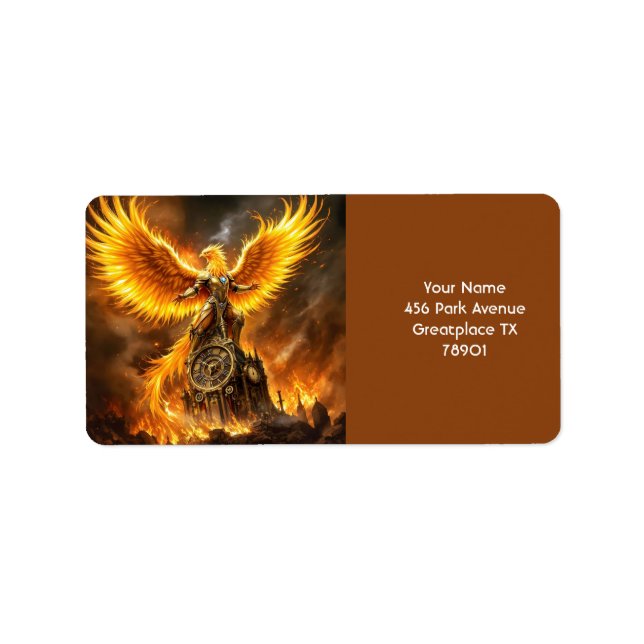 Fantasy Cute Steampunk Flames Phoenix Adressetikett (Framsidan)