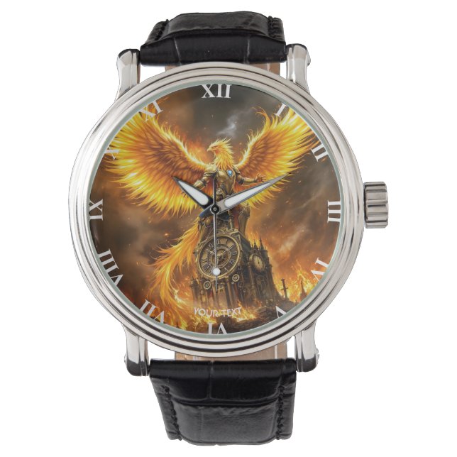 Fantasy Cute Steampunk Flames Phoenix Armbandsur (Framsida)