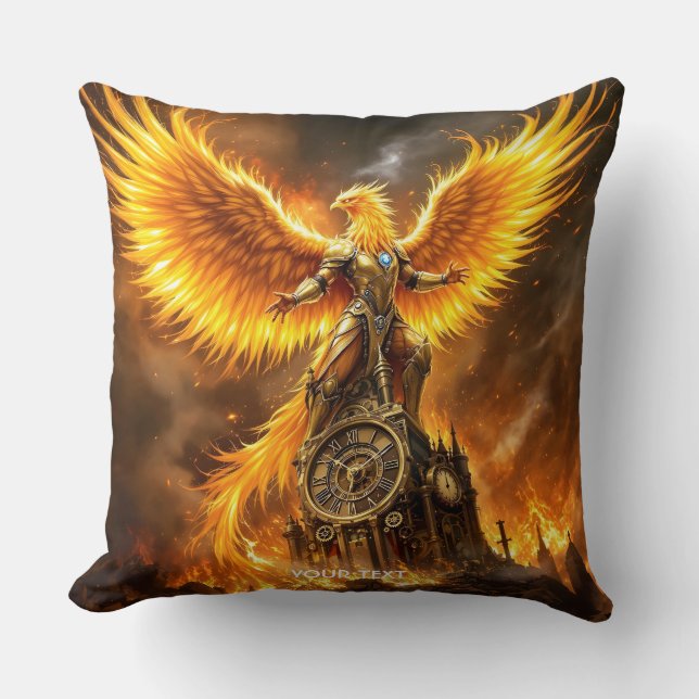 Fantasy Cute Steampunk Flames Phoenix Kudde (Framsida)