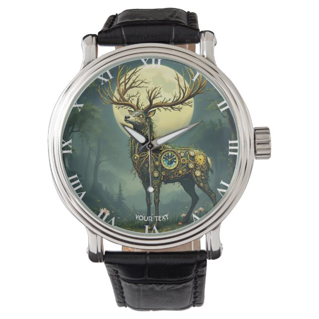 Fantasy Cute Steampunk Hjort Forest Armbandsur (Framsida)