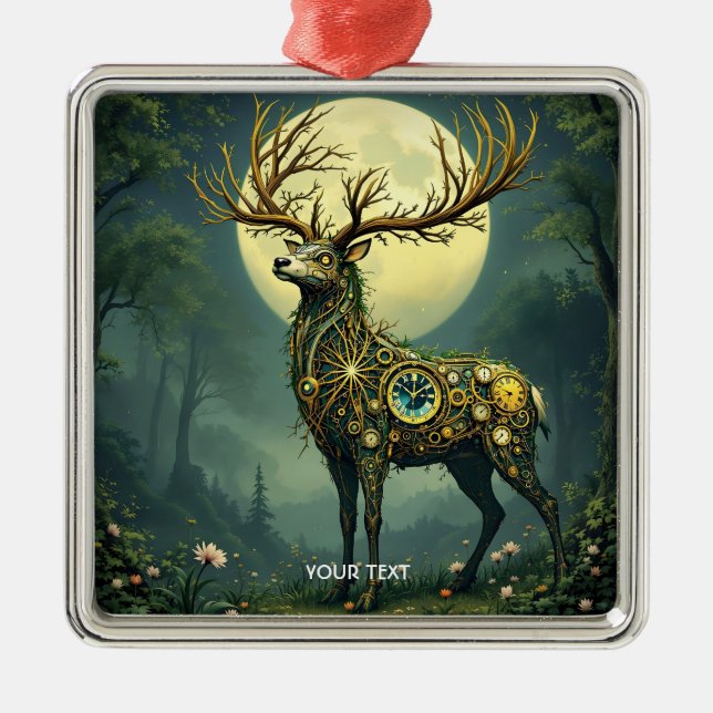Fantasy Cute Steampunk Hjort Forest Julgransprydnad Metall (Framsidan)
