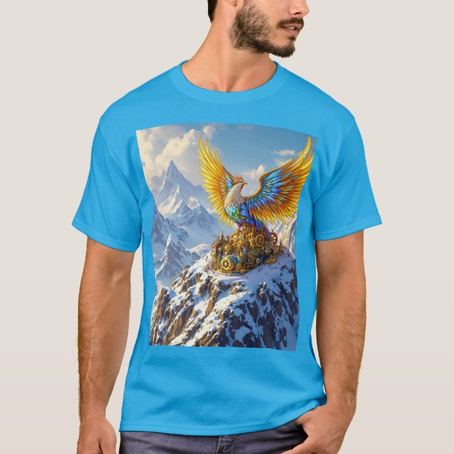 Fantasy Cute Steampunk Mountains Phoenix T Shirt (Framsida)
