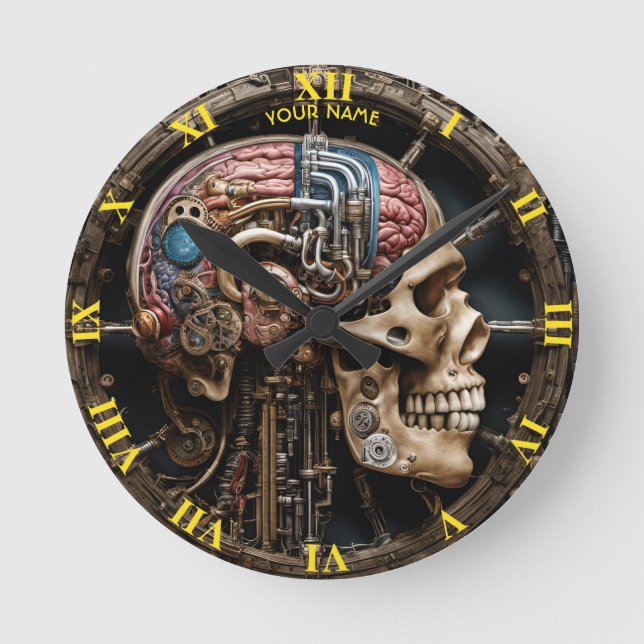 Fantasy Cute Steampunk Open Brain Rund Klocka (Framsida)