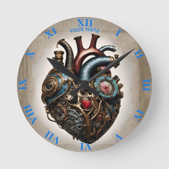Fantasy Cute Steampunk Open Heart Rund Klocka (Framsida)