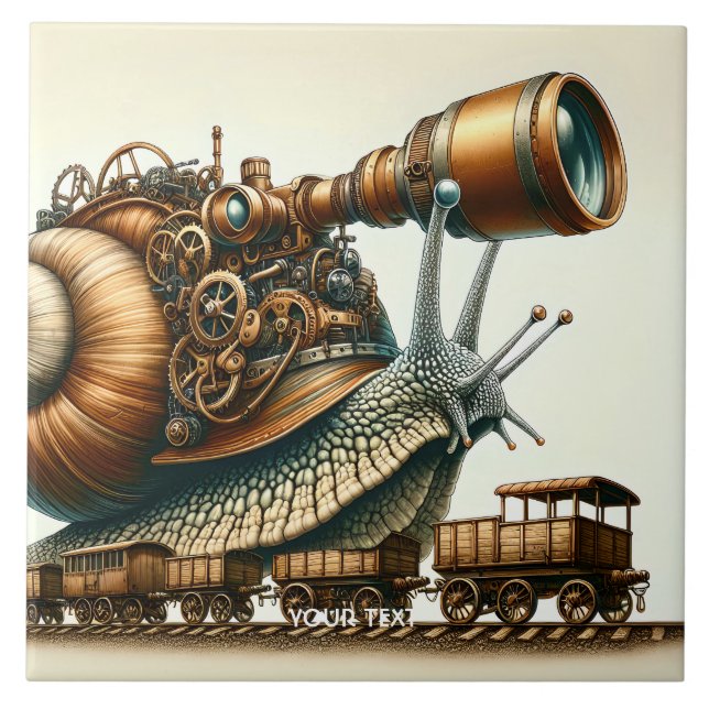 Fantasy Cute Steampunk Snigel Tåg Kakelplatta (Framsidan)