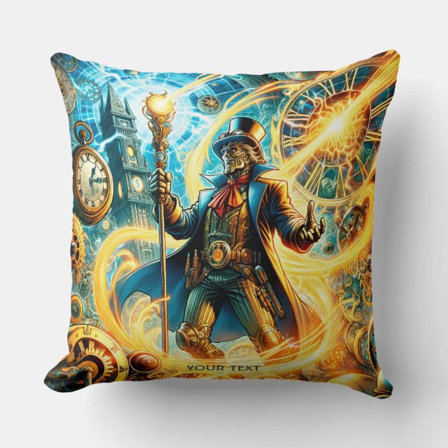 Fantasy Cute Steampunk Time Wizard Kudde (Framsida)