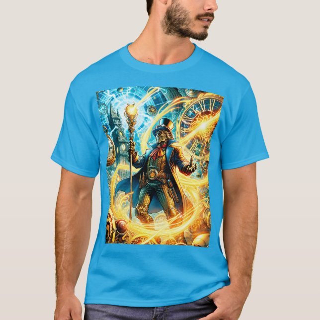 Fantasy Cute Steampunk Time Wizard T Shirt (Framsida)