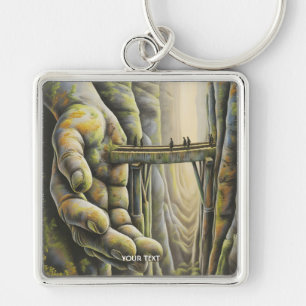Fantasy Cute Stone Hand Bridge Fyrkantig Silverfärgad Nyckelring