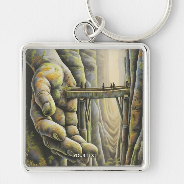 Fantasy Cute Stone Hand Bridge Fyrkantig Silverfärgad Nyckelring (Framsidan)
