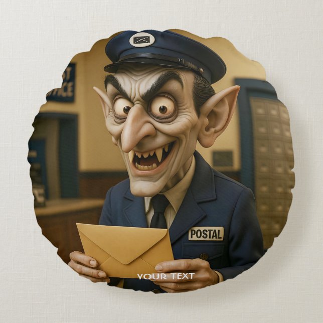 Fantasy Cute Strange Postal Worker Rund Kudde (Framsidan)