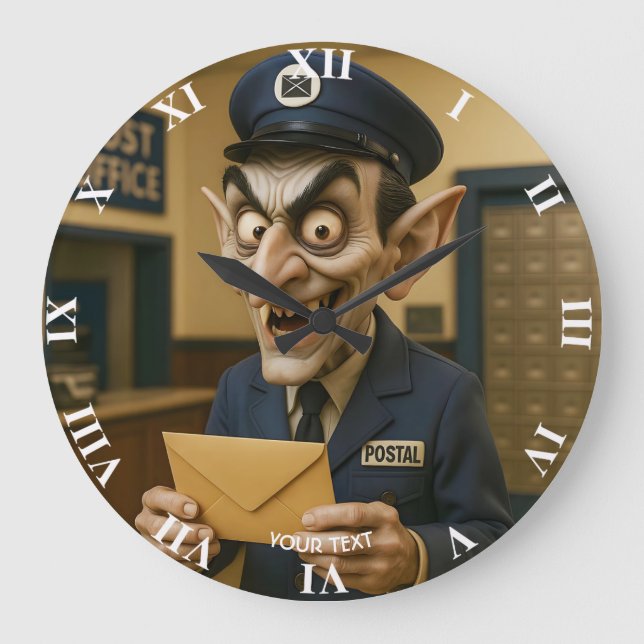 Fantasy Cute Strange Postal Worker Stor Klocka (Framsida)