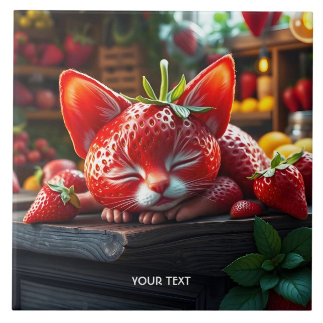 Fantasy Cute Strawberry Loely Kitten Kakelplatta (Framsidan)