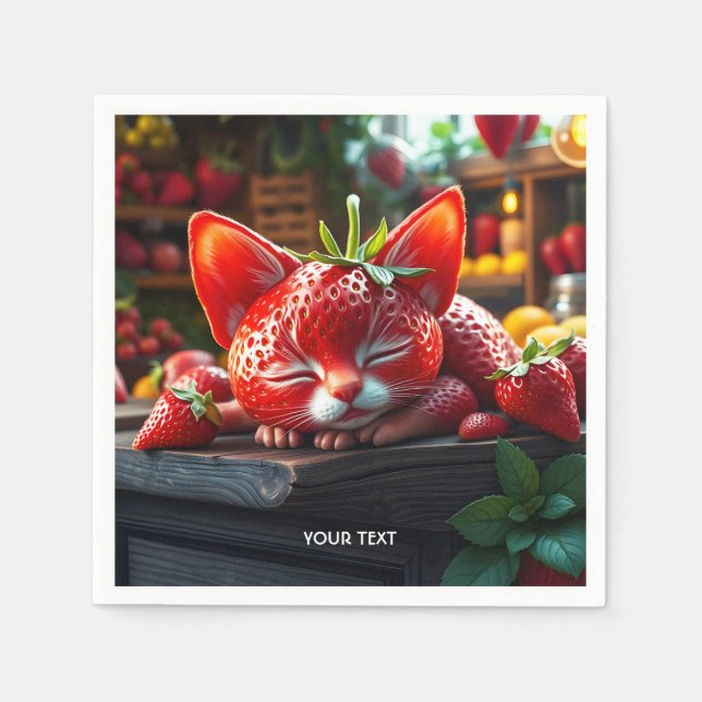 Fantasy Cute Strawberry Loely Kitten Pappersservett (Framsidan)