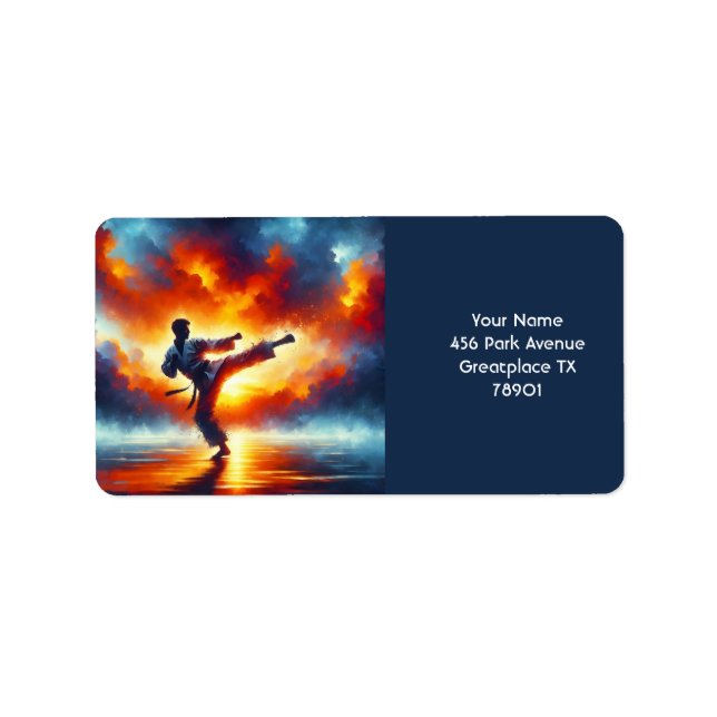 Fantasy Cute Sunset Karate Fighter Adressetikett (Framsidan)