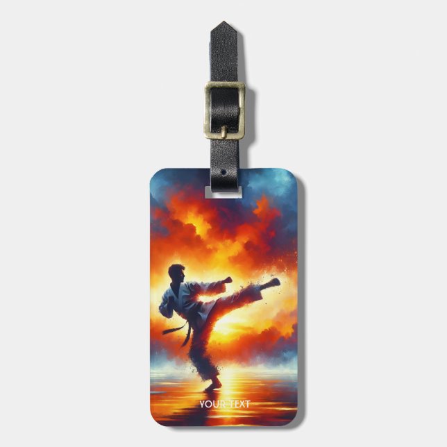 Fantasy Cute Sunset Karate Fighter Bagagebricka (Vertikal Framsida)