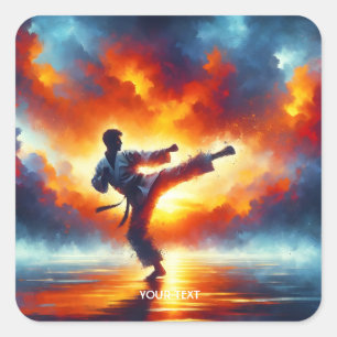 Fantasy Cute Sunset Karate Fighter Fyrkantigt Klistermärke