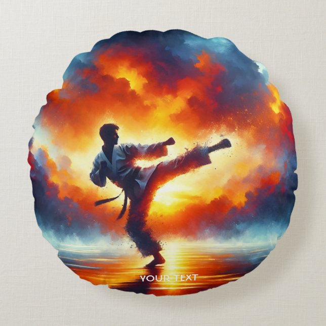 Fantasy Cute Sunset Karate Fighter Rund Kudde (Framsidan)