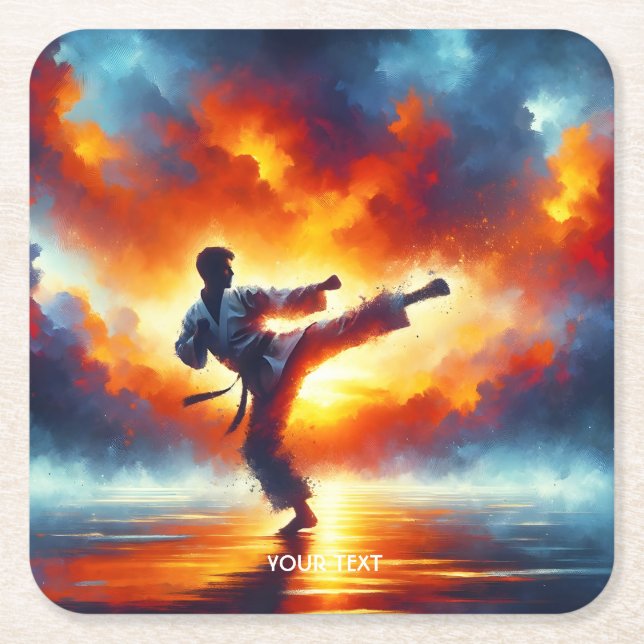 Fantasy Cute Sunset Karate Fighter Underlägg Papper Kvadrat (Framsidan)
