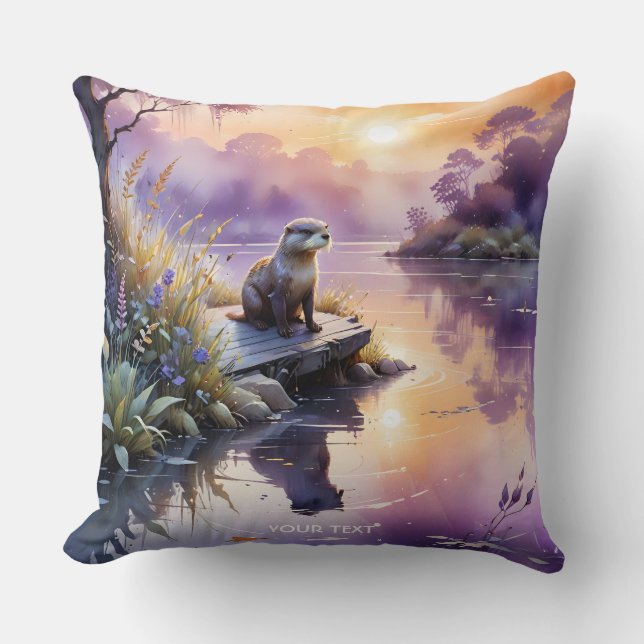 Fantasy Cute Sunset Lila Sjö Kudde (Framsida)
