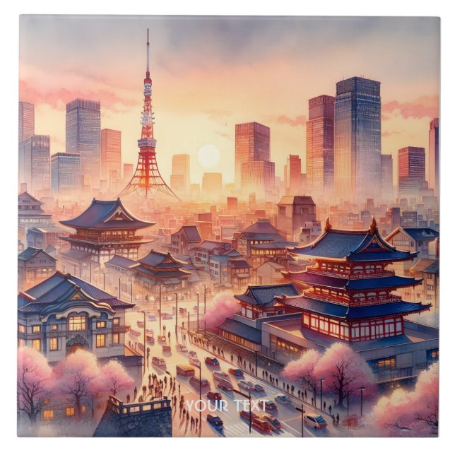 Fantasy Cute Sunset Tokyo View Kakelplatta (Framsidan)