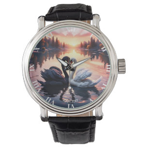 Fantasy Cute Svan Sjö Sunset Armbandsur